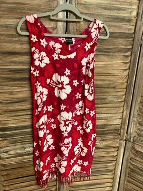 Ingear Red and White Floral Tank Dress with Tassel Hem